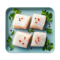 Fresh Fish Fillets on Display with Green Herbs png