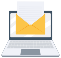 Open envelope on the screen laptop. Sending and receiving emails. Email message. Messaging png