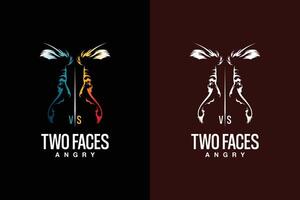 two facing faces with angry expressions, logo of confrontation of two forces, vs, fight vector