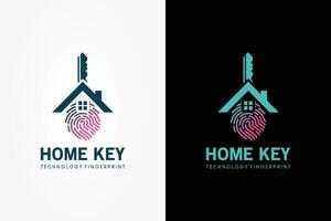 Home key logo design with fingerprint security symbol on the key vector
