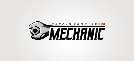 Machine mechanic logo design template with wrench and bolt symbols vector