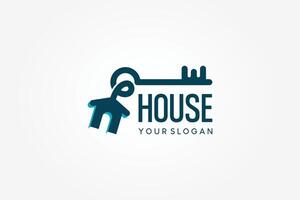Old house key logo design with a house-shaped key chain with a creative idea concept vector