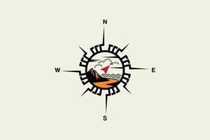 Compass logo design template with natural scenery navigation vector