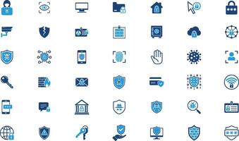 Cyber Security Icons Set Protection, Privacy, Safety. including locks, shields, firewalls, malware vector