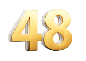 3D Golden Shiny Number 48 Forty Eight With Silver Outline 3D Illustration png