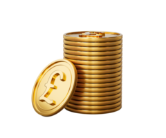 3d Stack Of Golden British Pound Coins Shiny Rounded Coins Stack 3d Illustration png