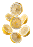 Lemons slices Floating in mid-air isolated on transparent background png