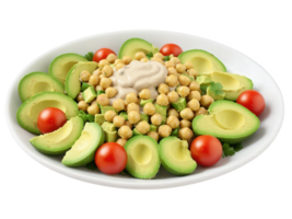 Chickpea and Avocado Salad A healthy salad with chickpeas, creamy avocado, cucumber, cherry tomatoes, and cilantro, dressed with a lemon-tahini png