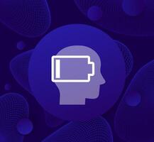 burnout or tired icon with a head and low battery vector