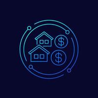 rental payments icon with houses, linear design vector