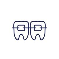 braces icon with teeth, line vector