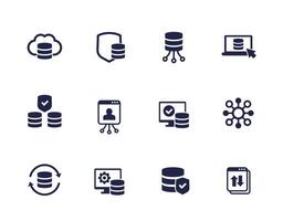 data storage and security, database icons set vector