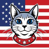 A cat with blue eyes and a red bandana on an american flag vector