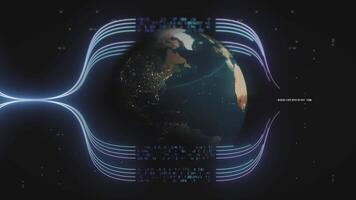 A computer screen with a globe and a line of lights video