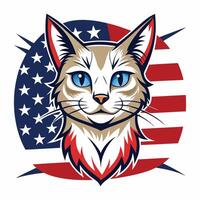 A cat with blue eyes and an american flag background vector