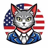 A cat wearing a suit and tie with an american flag vector