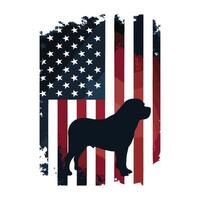 A dog silhouette in front of an american flag vector