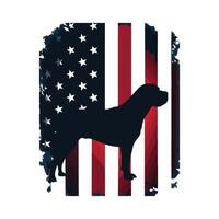 A dog silhouette in front of an american flag vector