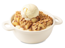 Apple Crisp A warm apple crisp with tender, cinnamon-spiced apples beneath a golden, crunchy oat topping. The apples are soft png