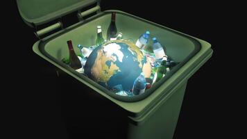 A green trash can with bottles and bottles inside video
