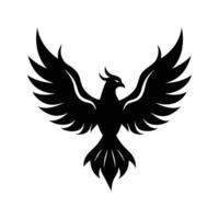A black bird with wings spread out on a white background vector
