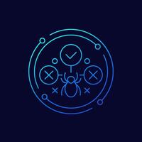 Debugging icon with a bug, linear design vector
