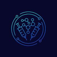 molecules and syringes icon in linear design vector