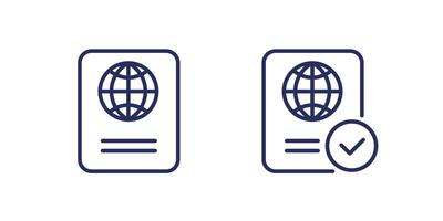 Passport control line icons on white vector
