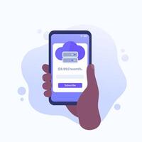subscribe to cloud storage, form in a phone, design vector