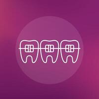 braces and teeth line icon, vector