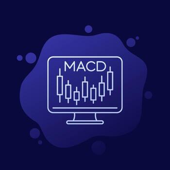 MACD indicator icon with candlestick chart, finance and trading line vector