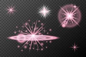 Set light effect Pink isolated flare explosion shiny dust line solar flare star spark neon vector