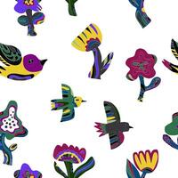 a pattern of colorful birds and flowers vector
