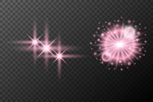 Set light effect Pink isolated flare explosion shiny dust line solar flare star vector