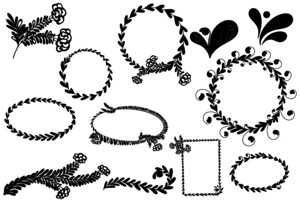 a set of black and white floral designs