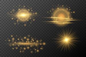 golden light rays, stars and sparkles on background vector