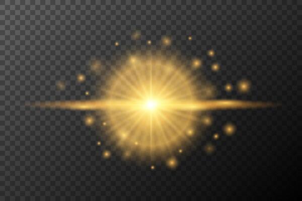 golden light burst with stars and sparkles on background