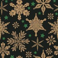 a seamless pattern with snowflakes and stars on a black background vector