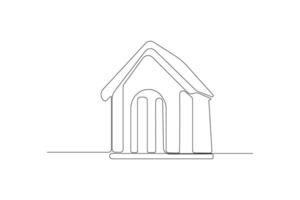 Simple pet house continuous outline . Dog house one-line art drawing vector