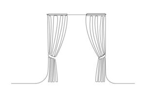 Hand-drawn curtains continuous line drawing. Window curtain outline isolated on white background. vector