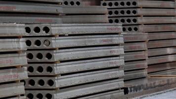 Side view of concrete blocks. Warehouse paving slabs in the factory video