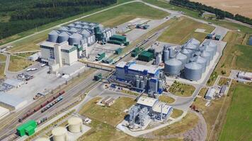 Aerial View Of Modern Granary. Aerial view of elevator for storing agricultural products video
