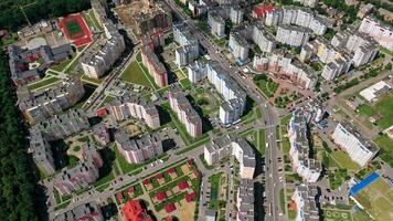 Urban area with city blocks. Top down view of buildings and apartment blocks video