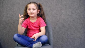Portrait of happy child girl. Portrait of happy smiling child girl isolated on background video