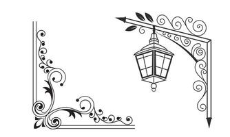 a black and white illustration of a lamp and a frame vector