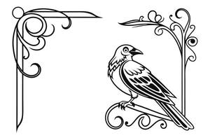 bird on a branch in a frame with ornamental design vector