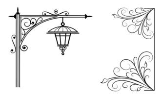 a black and white drawing of a lamp post and a decorative frame vector