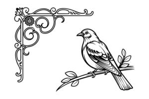 bird on a branch with ornamental design vector