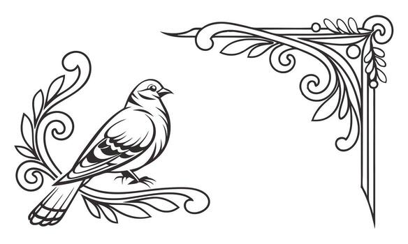 a drawing of a bird and a decorative frame vector