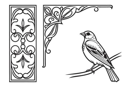 a bird perched on a branch and a decorative frame vector